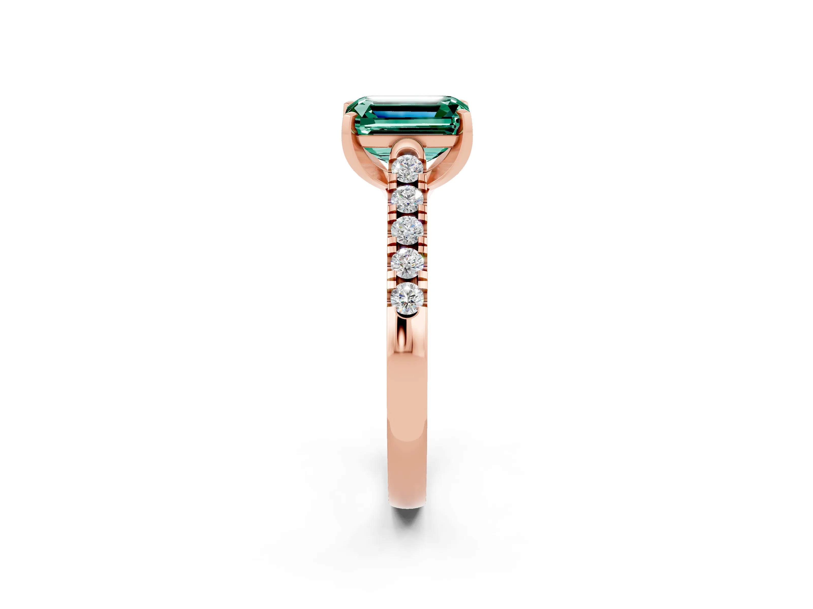 Rose gold {shape_name} Green Sapphire Solitaire Ring with Pavé Band and Four-Prong Setting_2