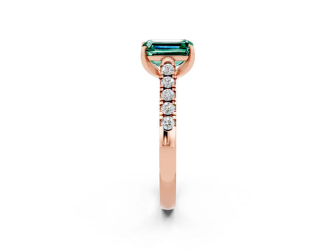 Rose gold {shape_name} Green Sapphire Solitaire Ring with Pavé Band and Four-Prong Setting_2