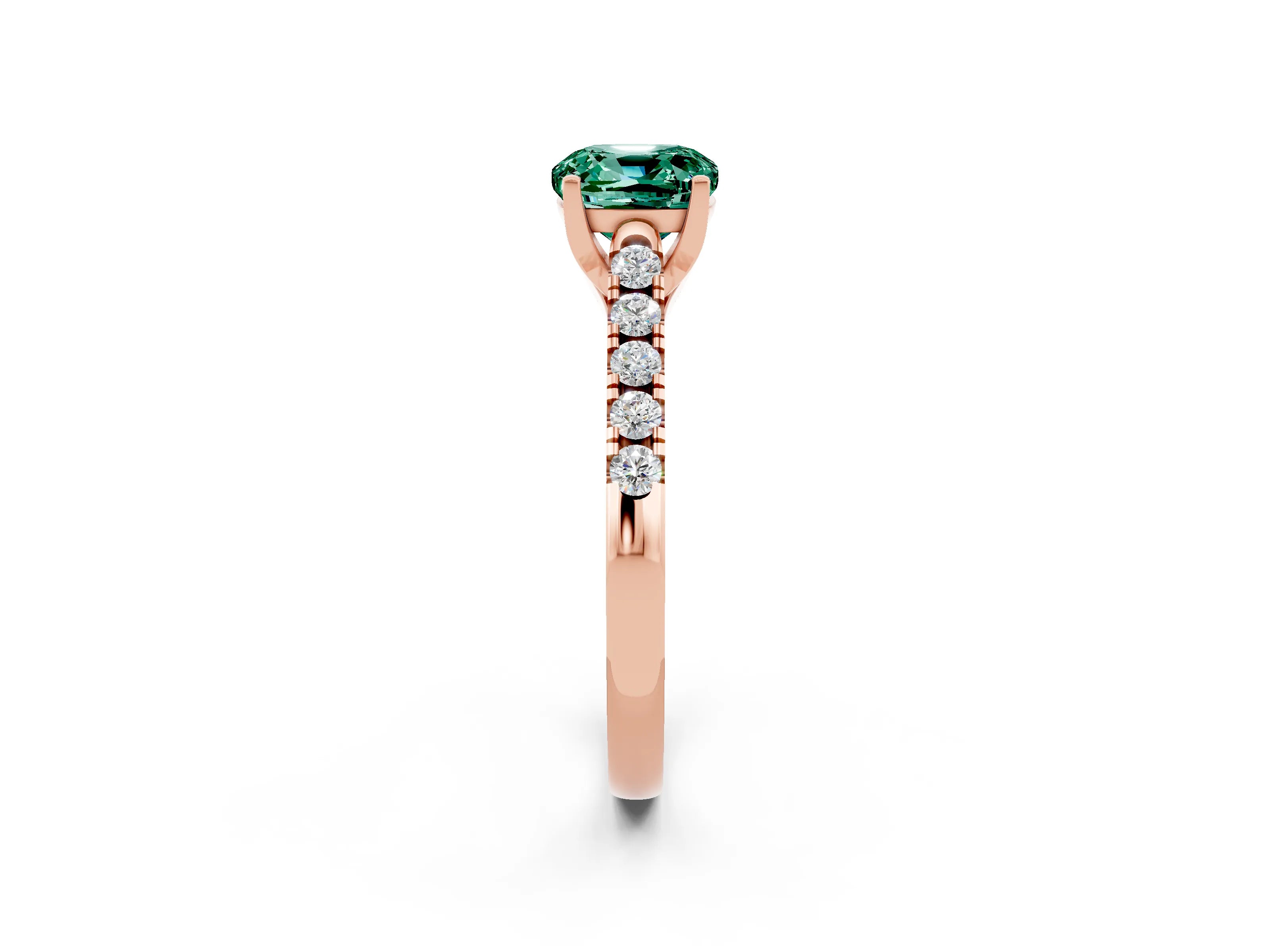 Rose gold {shape_name} Green Sapphire Solitaire Ring with Pavé Band and Four-Prong Setting_2
