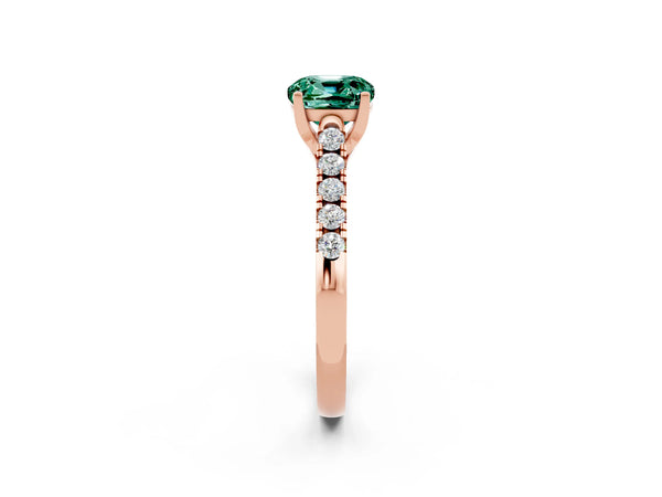 Rose gold Cushion Cut Green Sapphire Pavé Band Solitaire Ring with Prong Setting