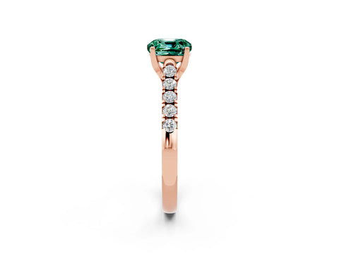 Rose gold {shape_name} Green Sapphire Solitaire Ring with Pavé Band and Four-Prong Setting_2