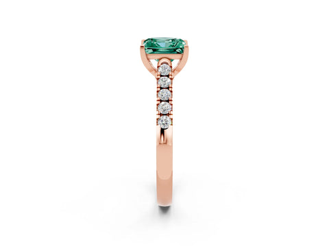 Rose gold {shape_name} Green Sapphire Solitaire Ring with Pavé Band and Four-Prong Setting_2