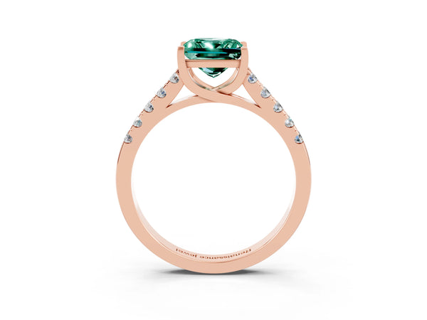 Rose gold Princess Cut Green Sapphire Pavé Band Solitaire Ring with Prong Setting