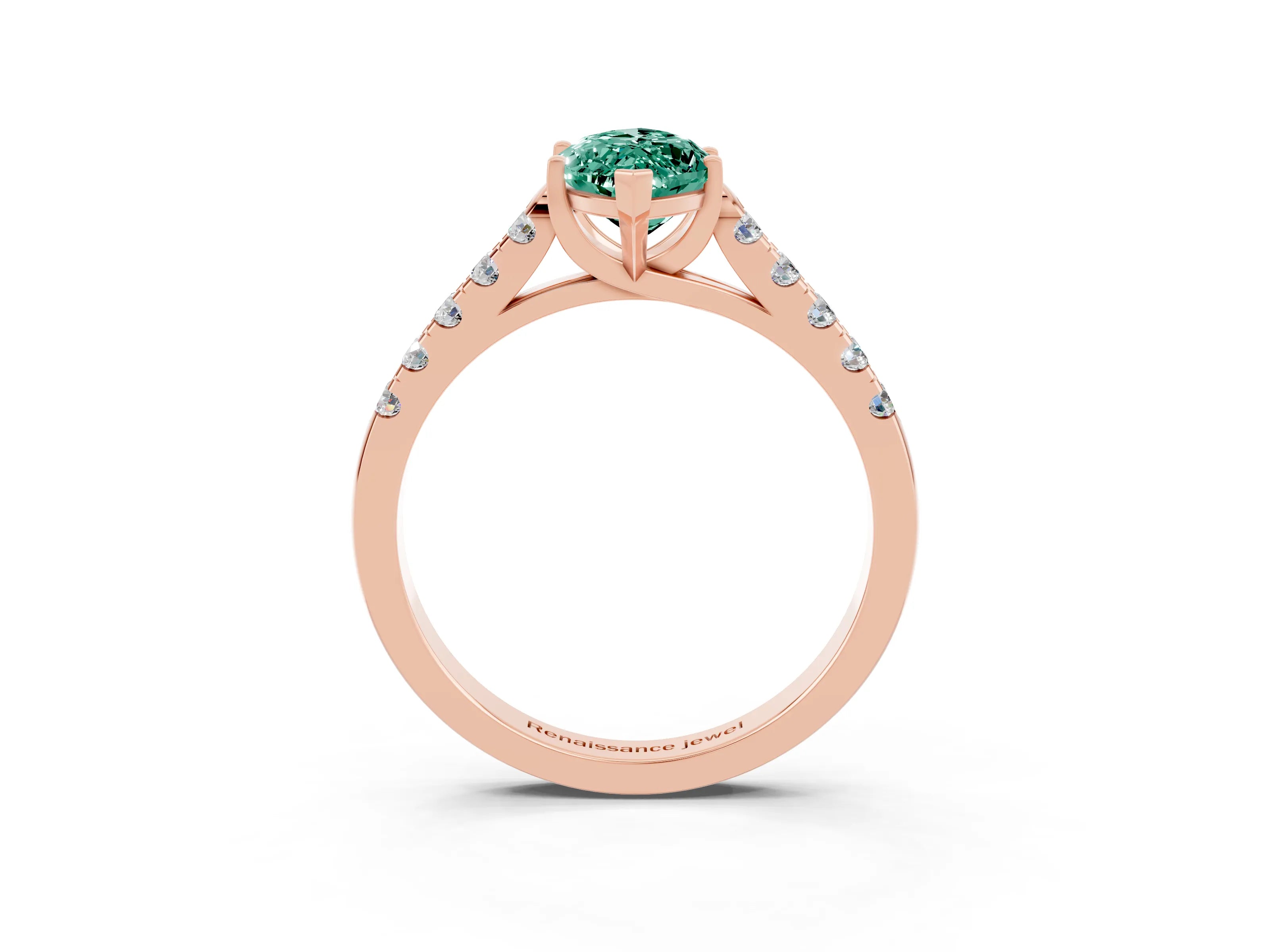 Rose gold {shape_name} Green Sapphire Solitaire Ring with Pavé Band and Four-Prong Setting_3