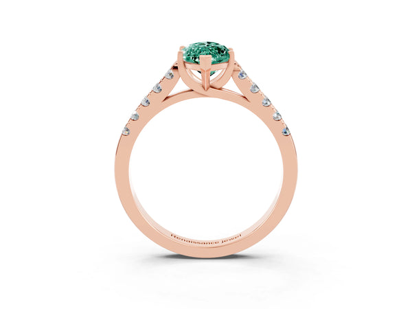 Rose gold Marquise Cut Green Sapphire Pavé Band Solitaire Ring with Prong Setting