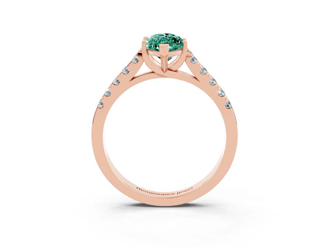 Rose gold {shape_name} Green Sapphire Solitaire Ring with Pavé Band and Four-Prong Setting_3