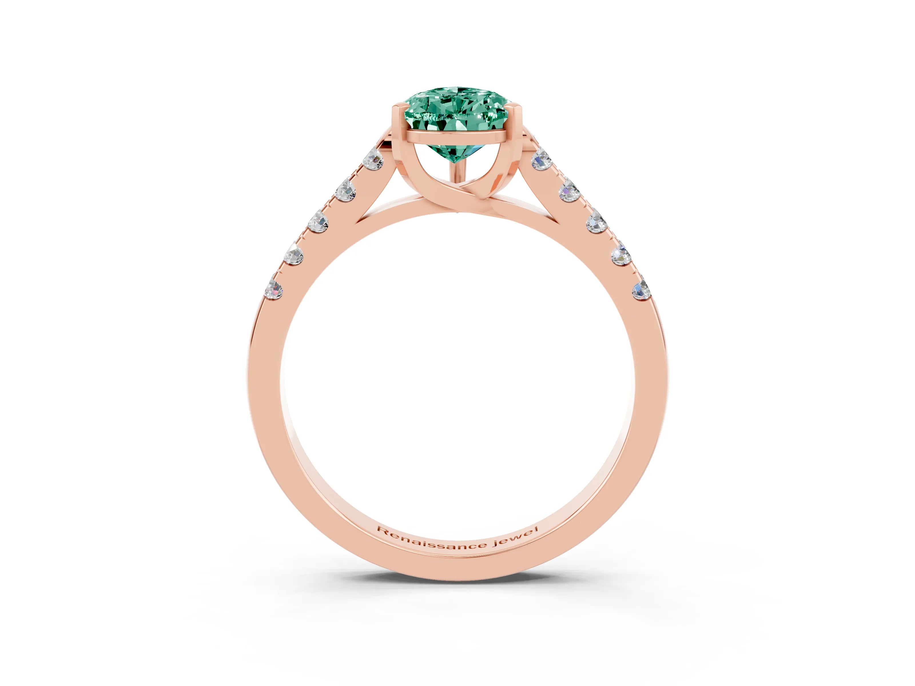 Rose gold {shape_name} Green Sapphire Solitaire Ring with Pavé Band and Four-Prong Setting_3