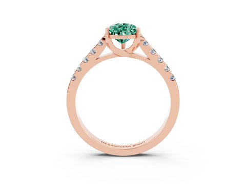 Rose gold {shape_name} Green Sapphire Solitaire Ring with Pavé Band and Four-Prong Setting_3