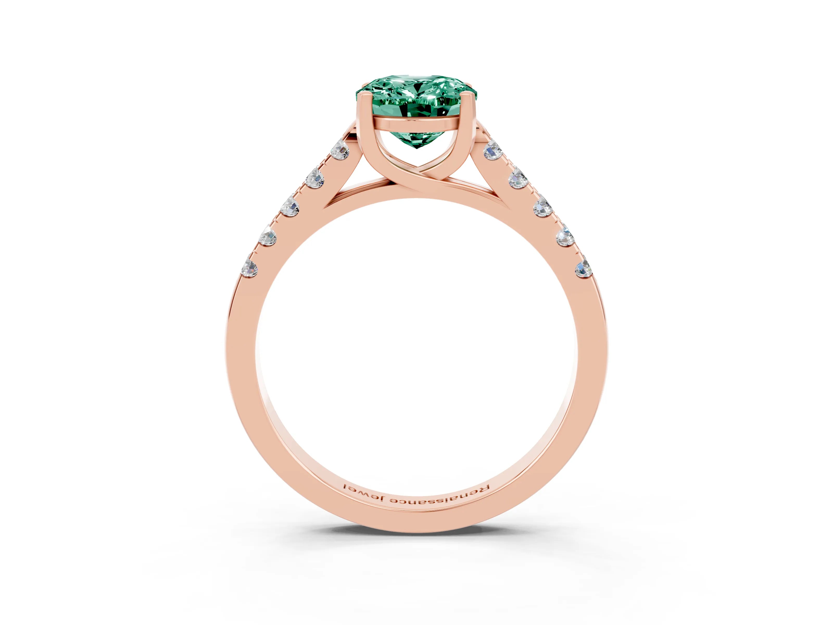 Rose gold {shape_name} Green Sapphire Solitaire Ring with Pavé Band and Four-Prong Setting_3