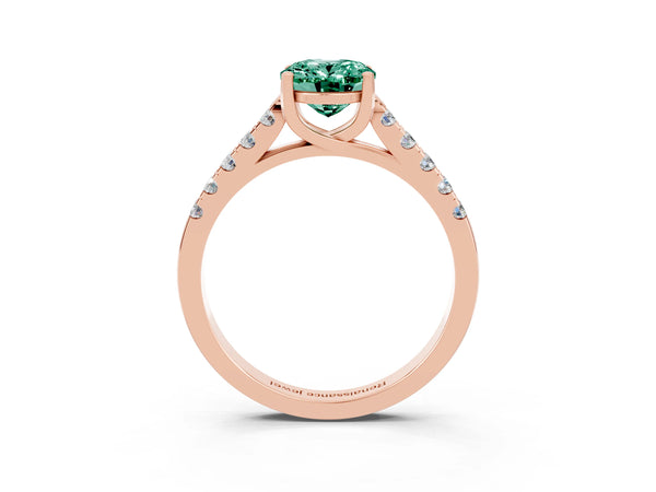 Rose gold Oval Cut Green Sapphire Pavé Band Solitaire Ring with Prong Setting
