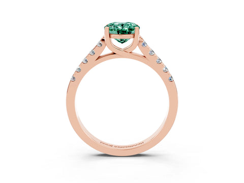 Rose gold {shape_name} Green Sapphire Solitaire Ring with Pavé Band and Four-Prong Setting_3