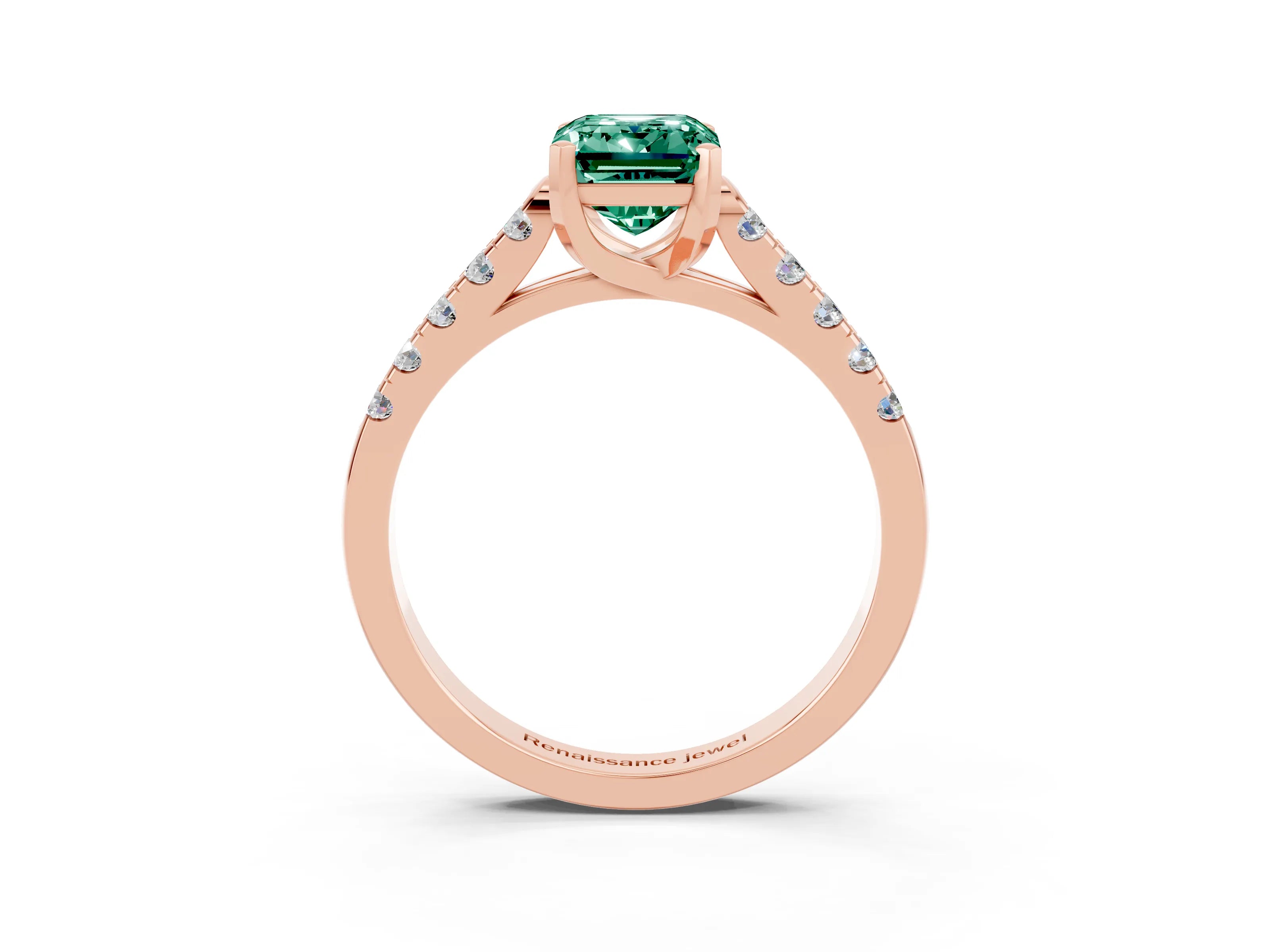 Rose gold {shape_name} Green Sapphire Solitaire Ring with Pavé Band and Four-Prong Setting_3