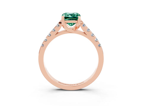 Rose gold {shape_name} Green Sapphire Solitaire Ring with Pavé Band and Four-Prong Setting_3