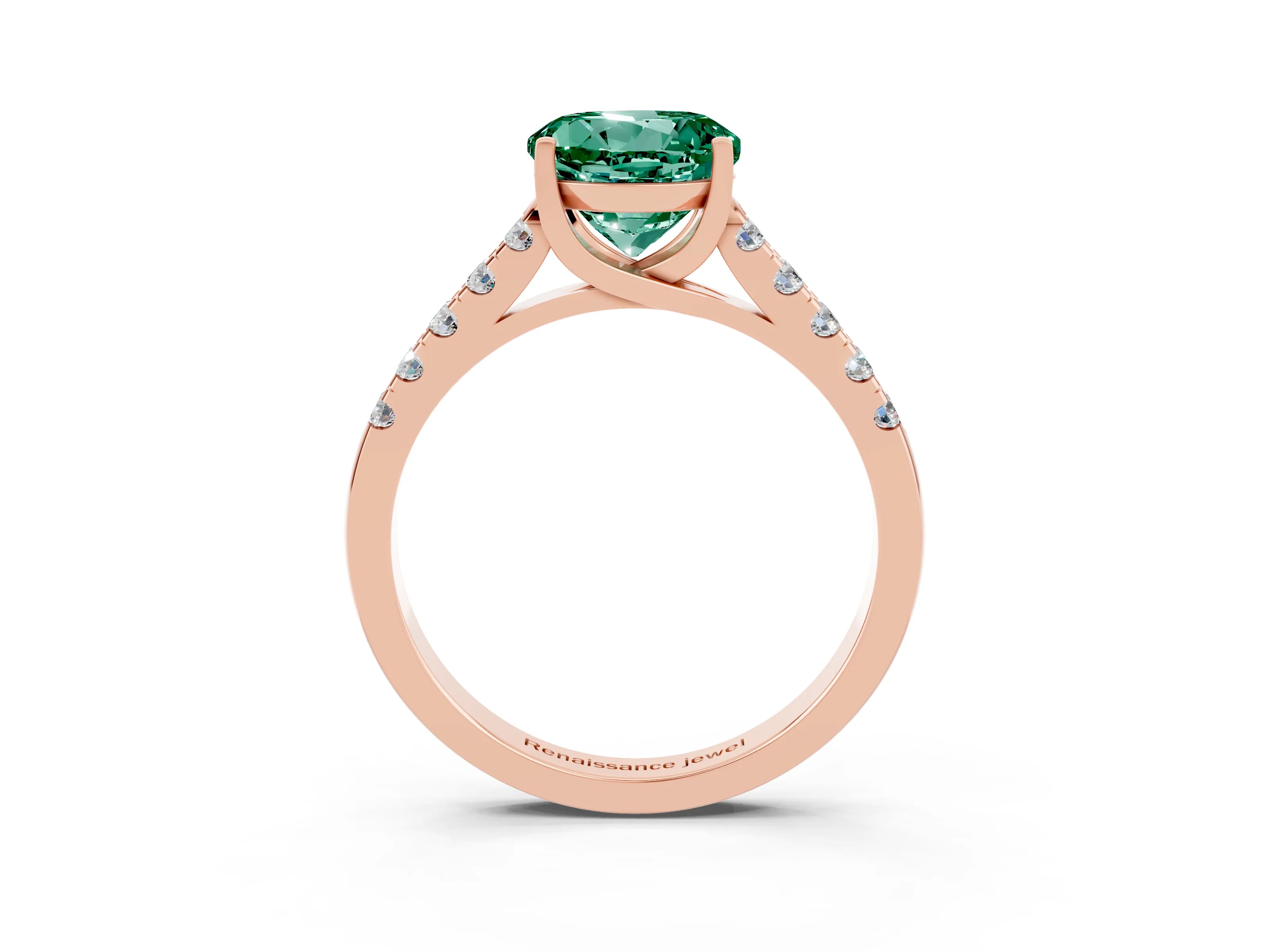 Rose gold {shape_name} Green Sapphire Solitaire Ring with Pavé Band and Four-Prong Setting_3