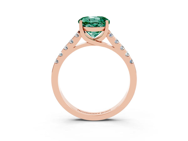 Rose gold Round Cut Green Sapphire Pavé Band Solitaire Ring with Prong Setting