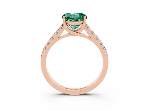 Rose gold {shape_name} Green Sapphire Solitaire Ring with Pavé Band and Four-Prong Setting_3