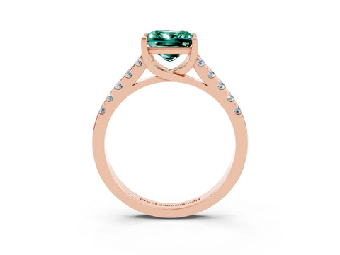 Rose gold {shape_name} Green Sapphire Solitaire Ring with Pavé Band and Four-Prong Setting_3