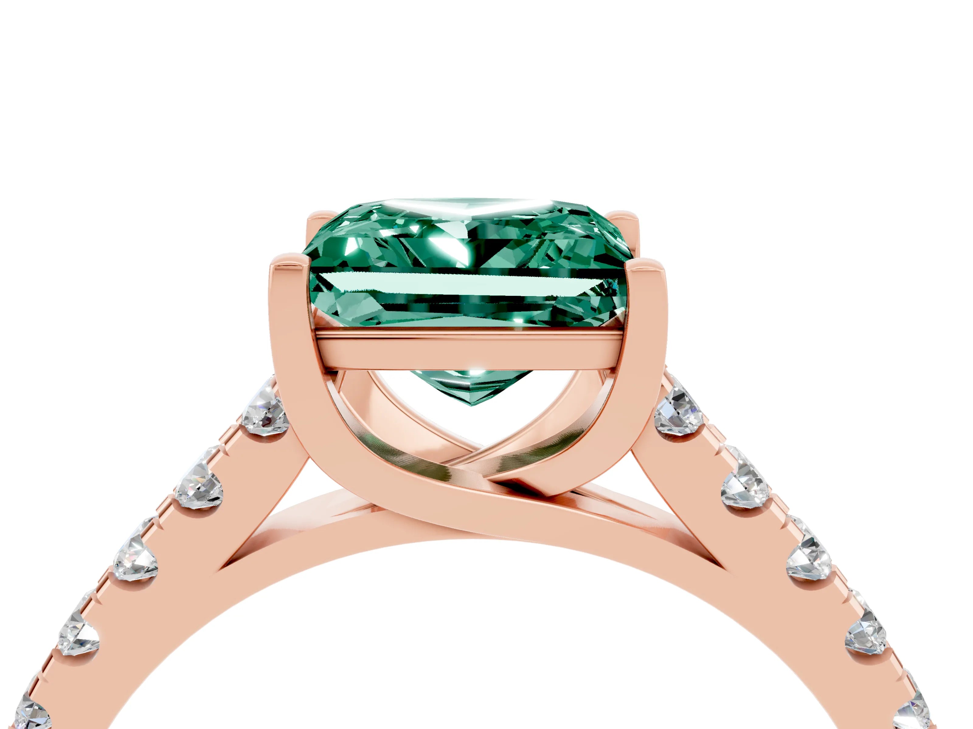 Rose gold {shape_name} Green Sapphire Solitaire Ring with Pavé Band and Four-Prong Setting_4
