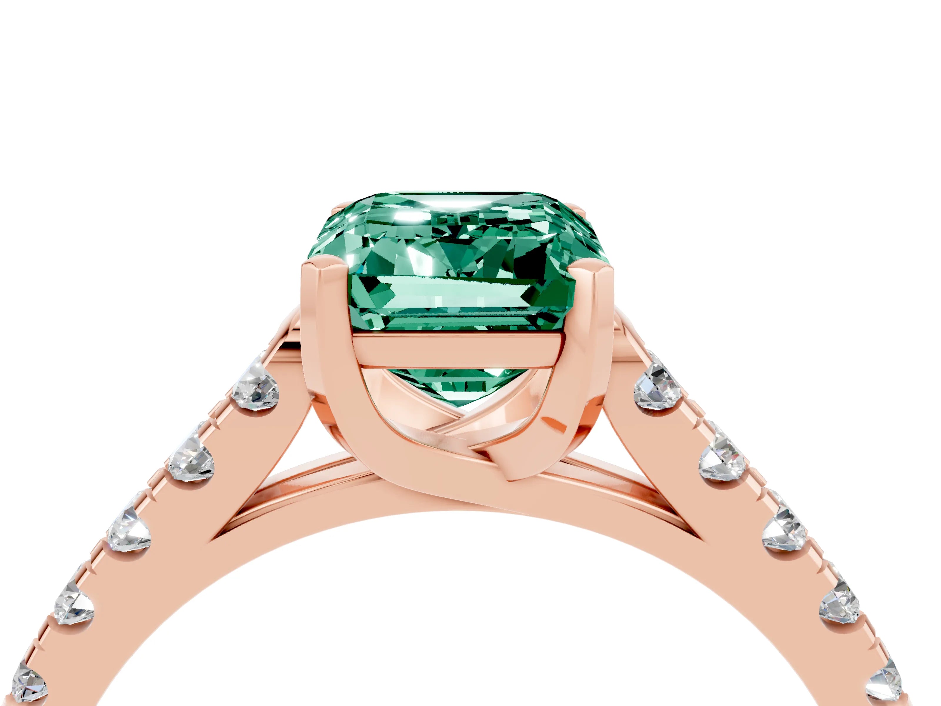 Rose gold {shape_name} Green Sapphire Solitaire Ring with Pavé Band and Four-Prong Setting_4