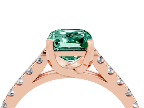 Rose gold {shape_name} Green Sapphire Solitaire Ring with Pavé Band and Four-Prong Setting_4