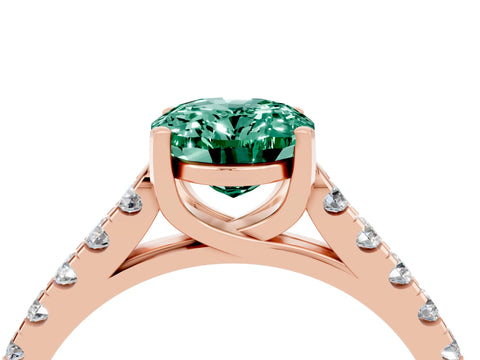 Rose gold {shape_name} Green Sapphire Solitaire Ring with Pavé Band and Four-Prong Setting_4