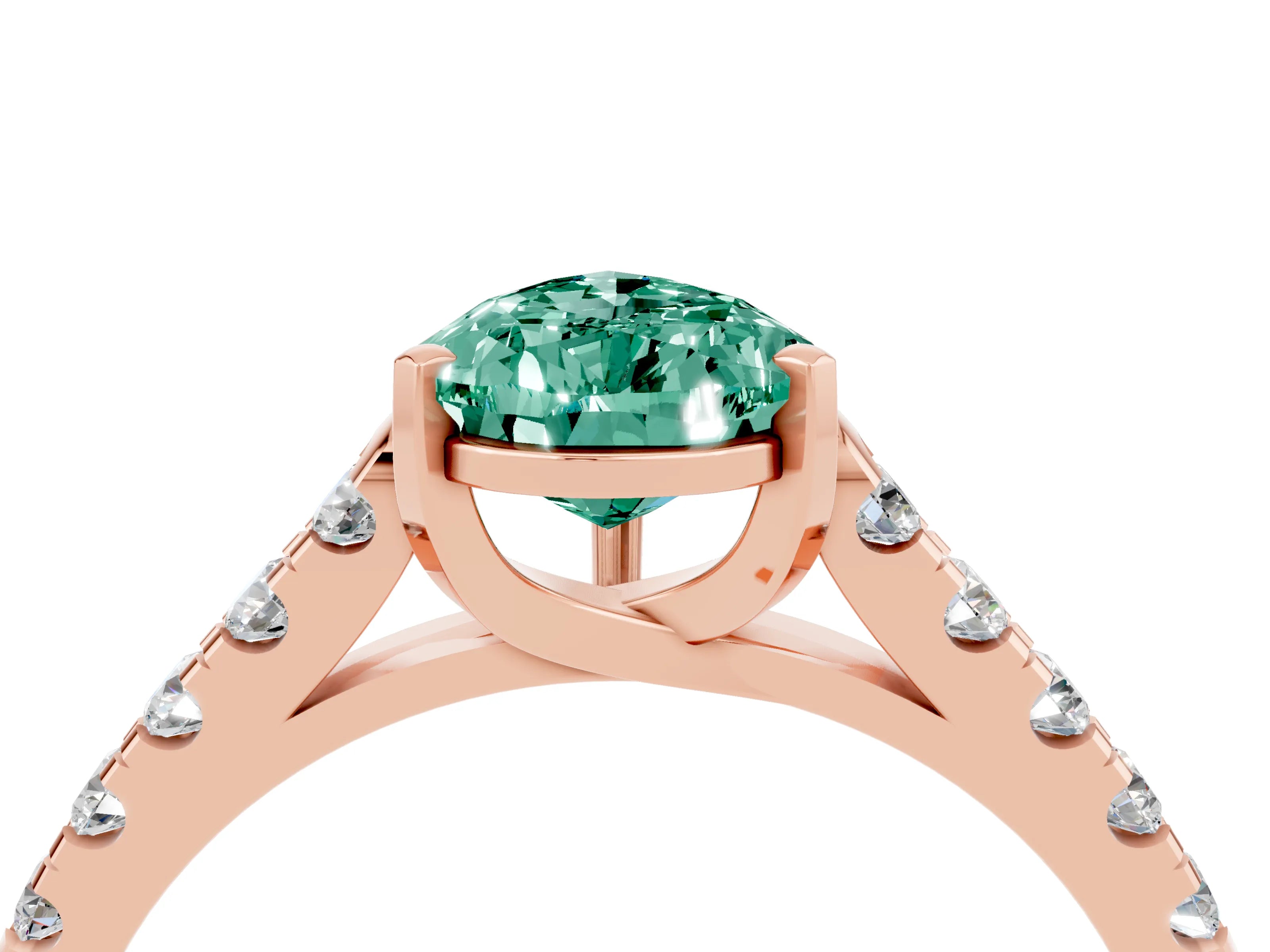 Rose gold {shape_name} Green Sapphire Solitaire Ring with Pavé Band and Four-Prong Setting_4