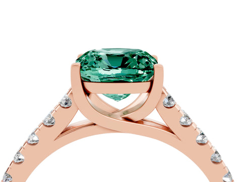 Rose gold {shape_name} Green Sapphire Solitaire Ring with Pavé Band and Four-Prong Setting_4