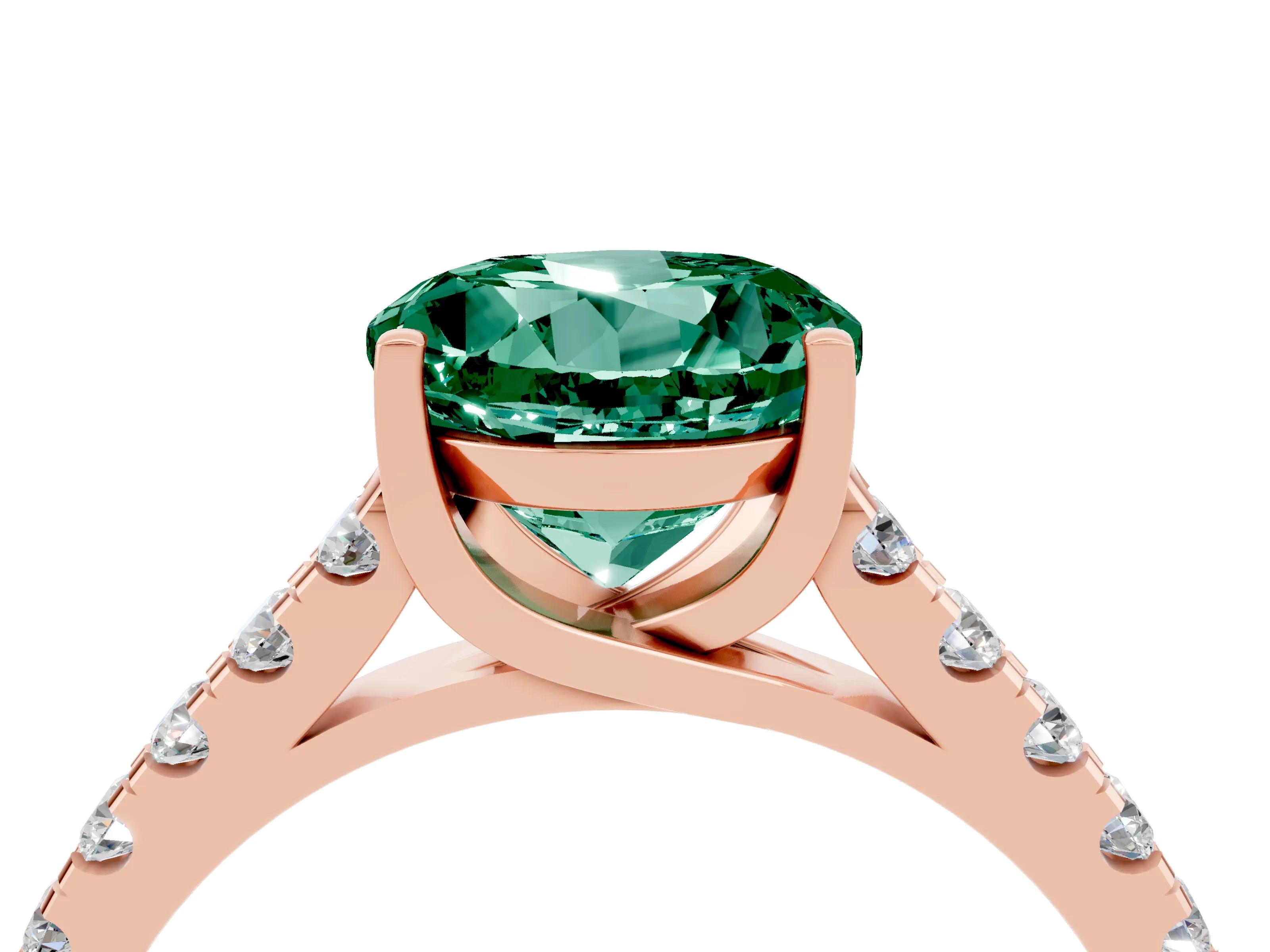 Rose gold {shape_name} Green Sapphire Solitaire Ring with Pavé Band and Four-Prong Setting_4