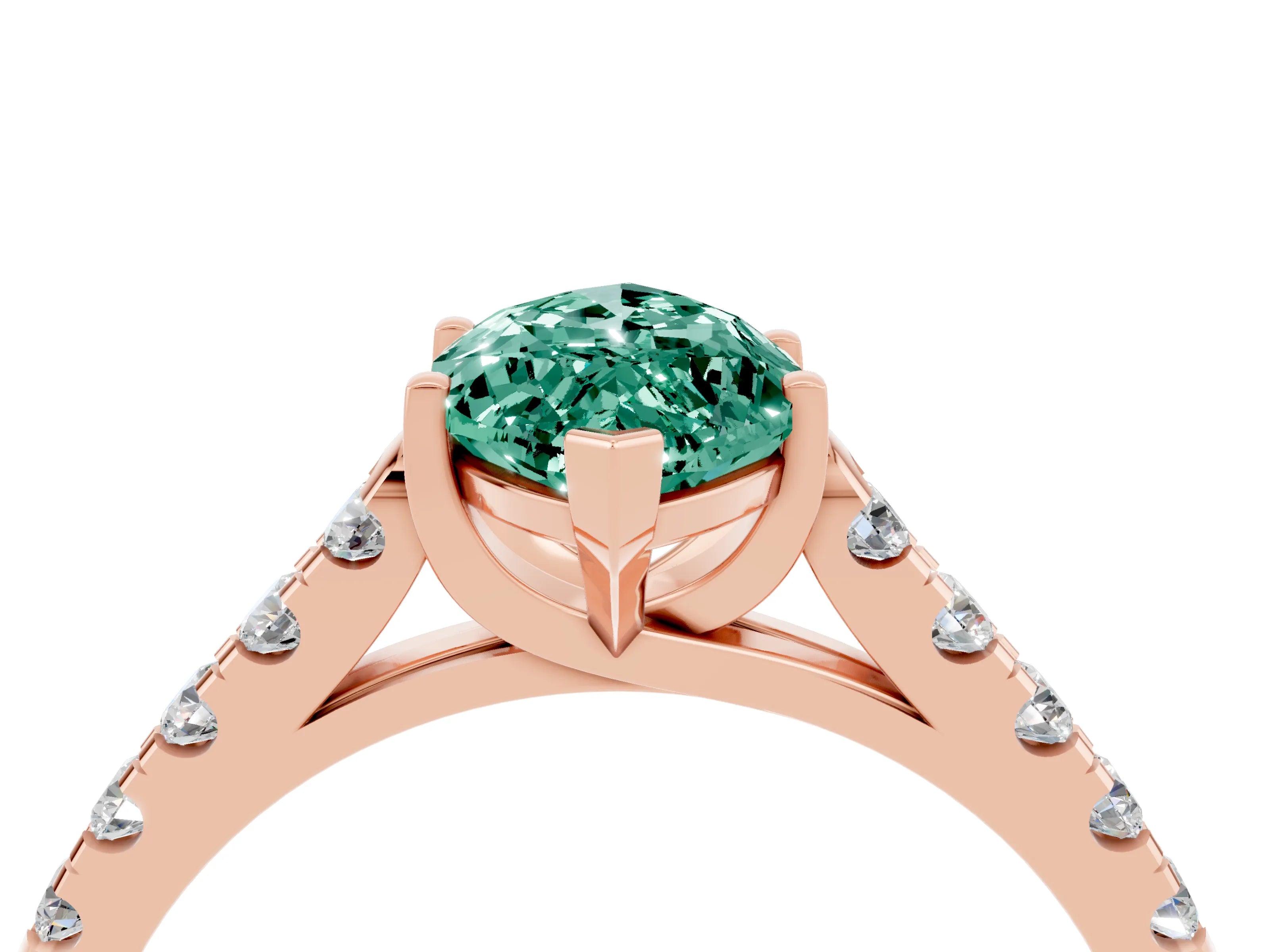 Rose gold {shape_name} Green Sapphire Solitaire Ring with Pavé Band and Four-Prong Setting_4