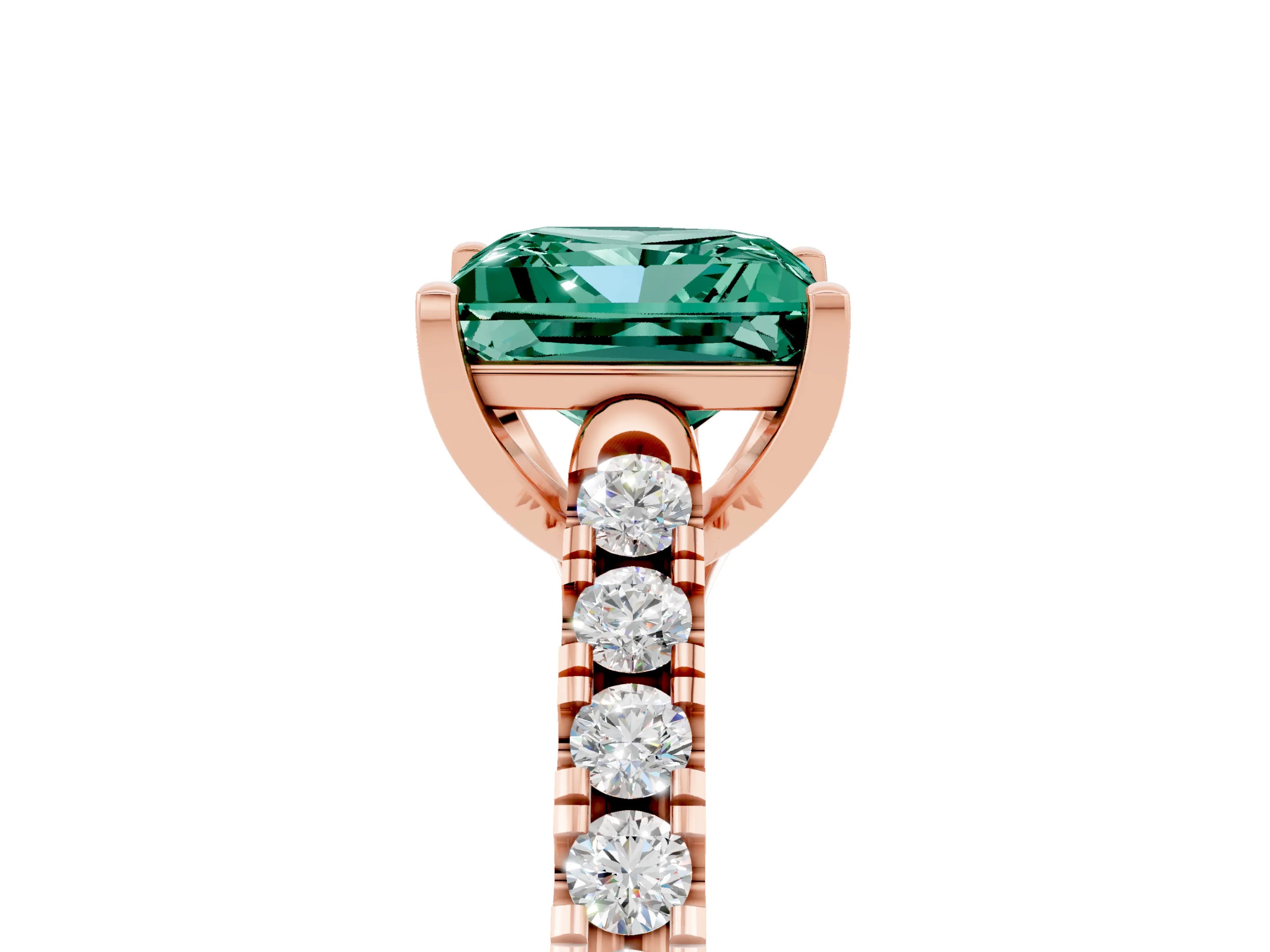 Rose gold {shape_name} Green Sapphire Solitaire Ring with Pavé Band and Four-Prong Setting_5