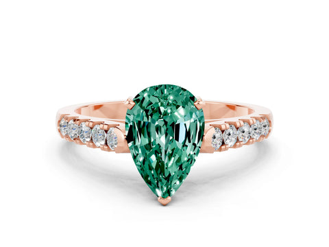 Rose gold {shape_name} Green Sapphire Solitaire Ring with Pavé Band and Four-Prong Setting