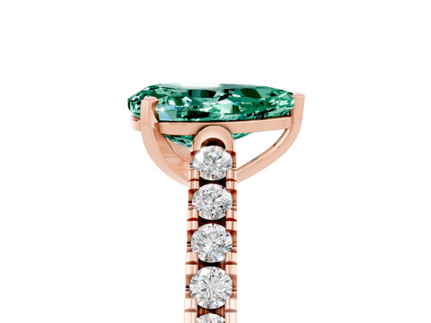 Rose gold {shape_name} Green Sapphire Solitaire Ring with Pavé Band and Four-Prong Setting_5