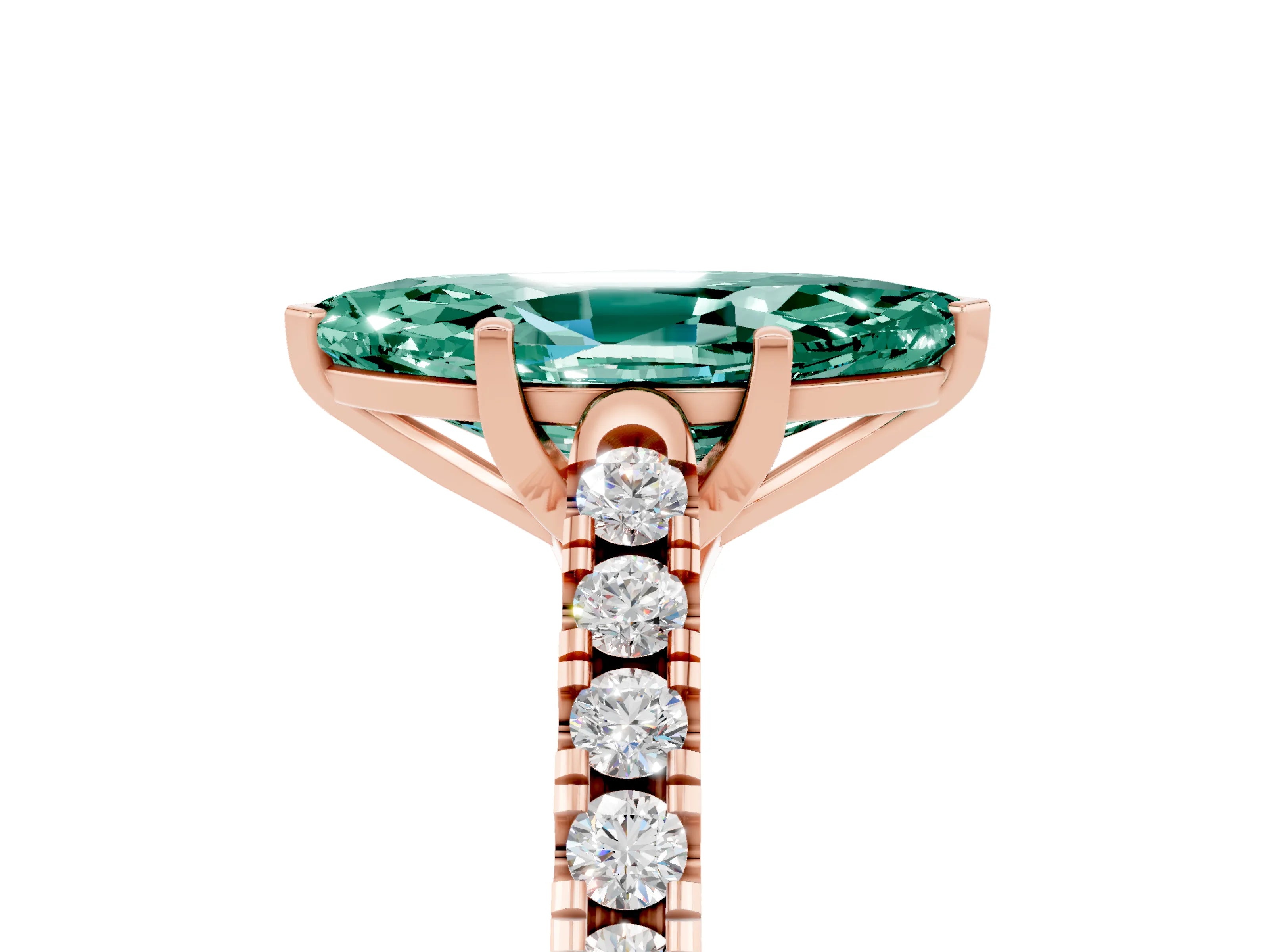 Rose gold {shape_name} Green Sapphire Solitaire Ring with Pavé Band and Four-Prong Setting_5