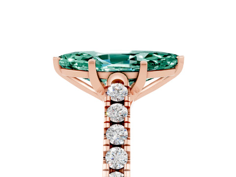 Rose gold {shape_name} Green Sapphire Solitaire Ring with Pavé Band and Four-Prong Setting_5