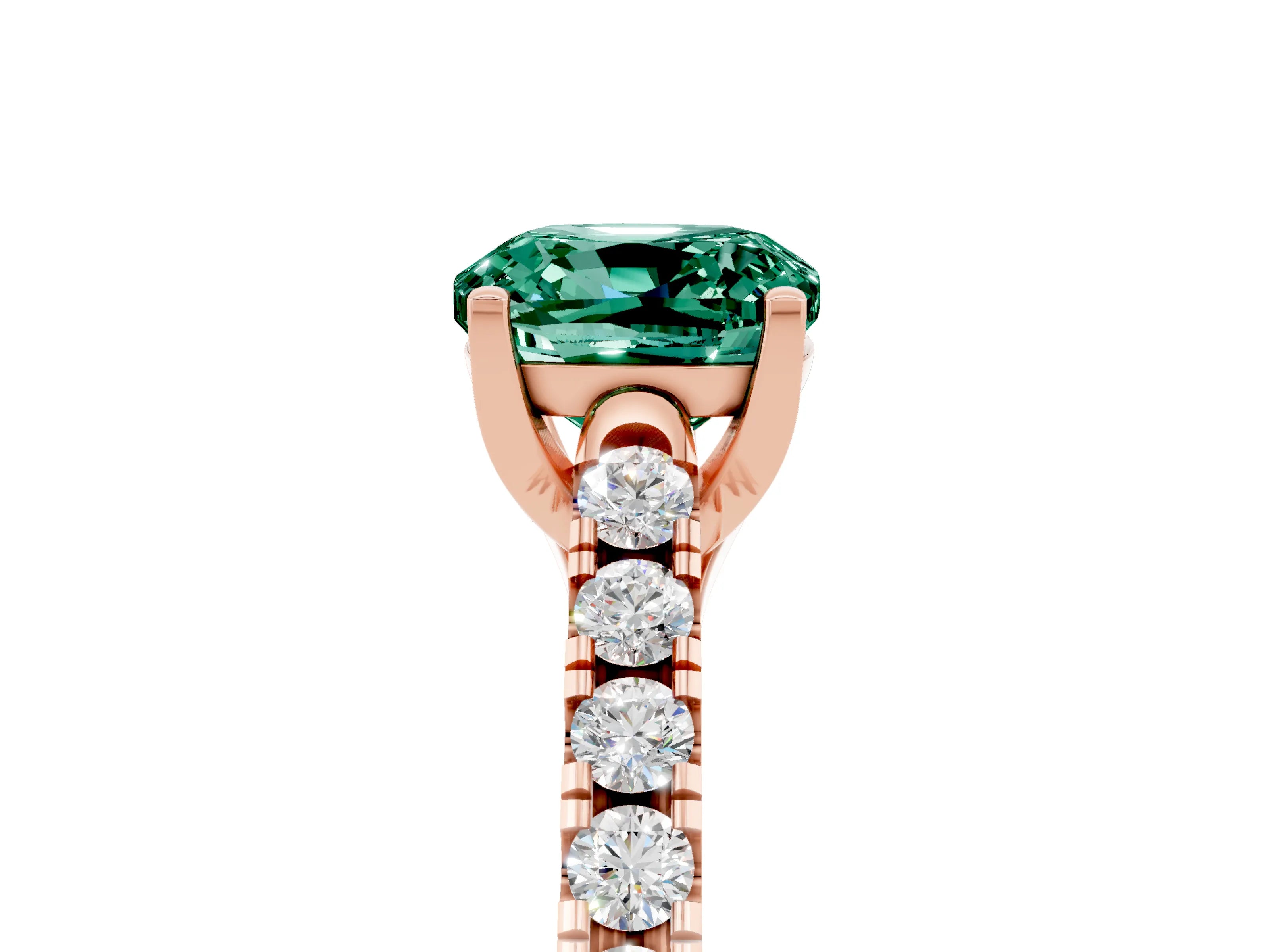 Rose gold {shape_name} Green Sapphire Solitaire Ring with Pavé Band and Four-Prong Setting_5