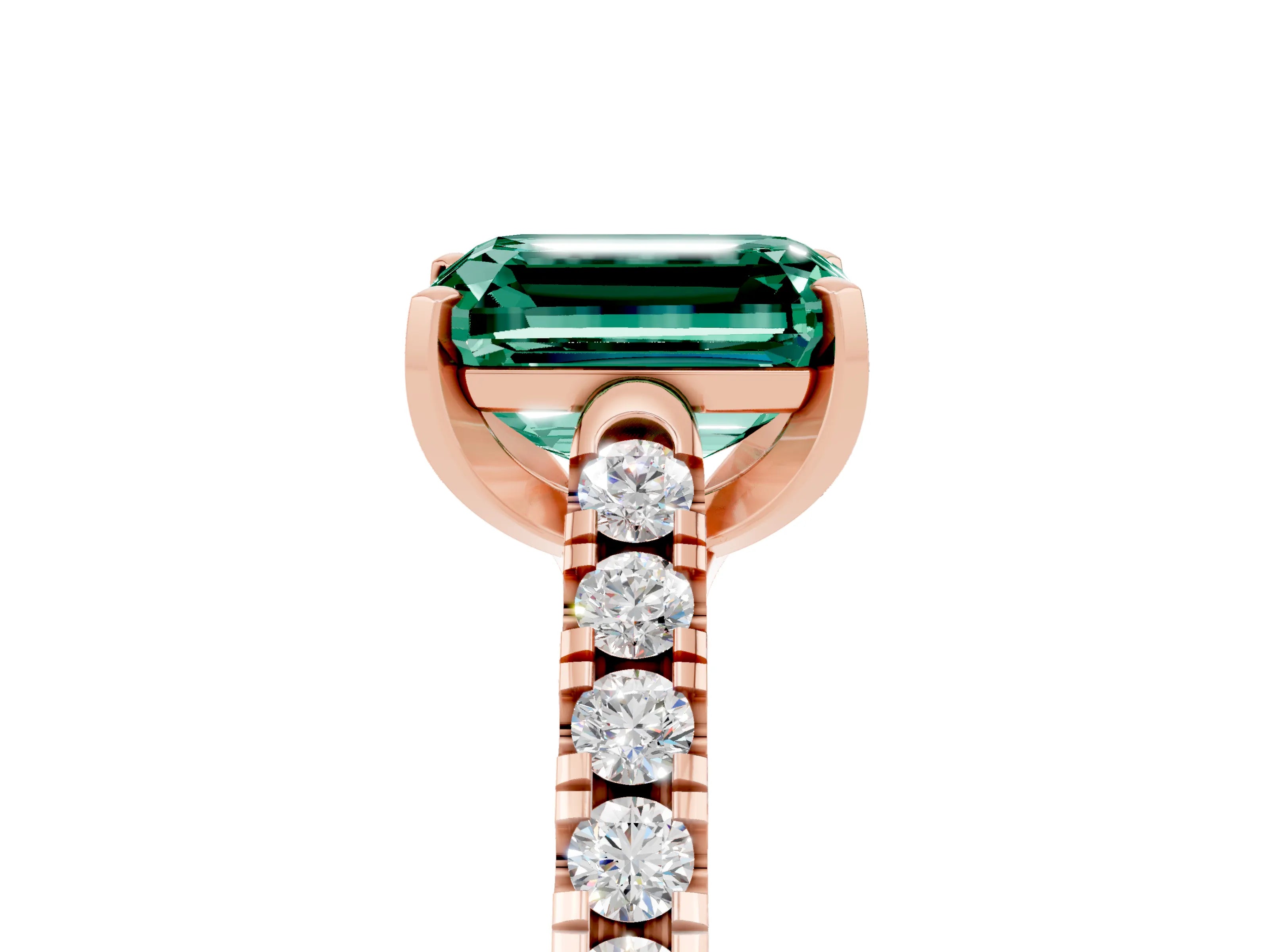 Rose gold {shape_name} Green Sapphire Solitaire Ring with Pavé Band and Four-Prong Setting_5