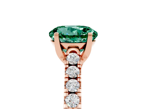 Rose gold {shape_name} Green Sapphire Solitaire Ring with Pavé Band and Four-Prong Setting_5