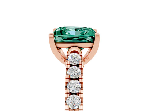 Rose gold {shape_name} Green Sapphire Solitaire Ring with Pavé Band and Four-Prong Setting_5