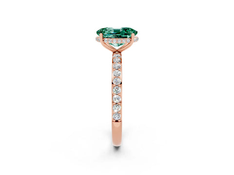 Rose gold {shape_name} Green Sapphire Solitaire Ring with Pavé Band and Hidden Halo_2