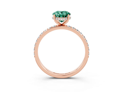 Rose gold {shape_name} Green Sapphire Solitaire Ring with Pavé Band and Hidden Halo_3