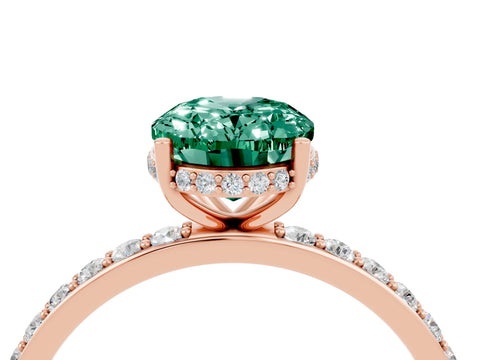 Rose gold {shape_name} Green Sapphire Solitaire Ring with Pavé Band and Hidden Halo_4