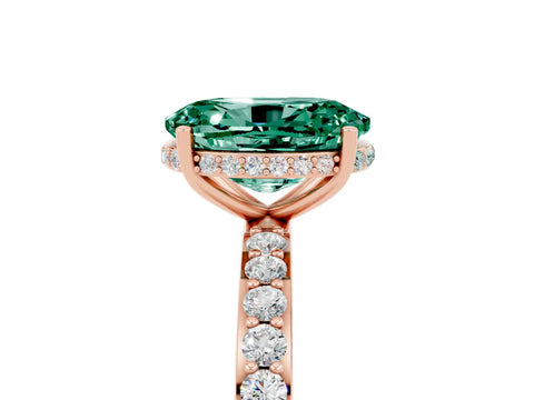 Rose gold {shape_name} Green Sapphire Solitaire Ring with Pavé Band and Hidden Halo_5