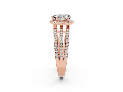 Rose gold {shape_name} Moissanite Halo Engagement Ring with Split Shank and Four-Prong Setting_2