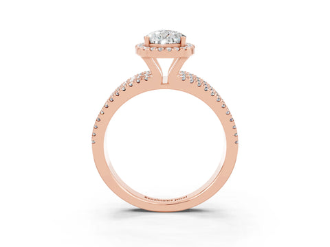 Rose gold {shape_name} Moissanite Halo Engagement Ring with Split Shank and Four-Prong Setting_3