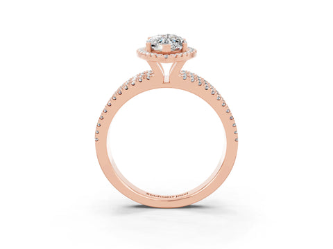 Rose gold {shape_name} Moissanite Halo Engagement Ring with Split Shank and Four-Prong Setting_3