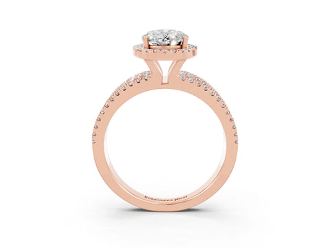 Rose gold {shape_name} Moissanite Halo Engagement Ring with Split Shank and Four-Prong Setting_3