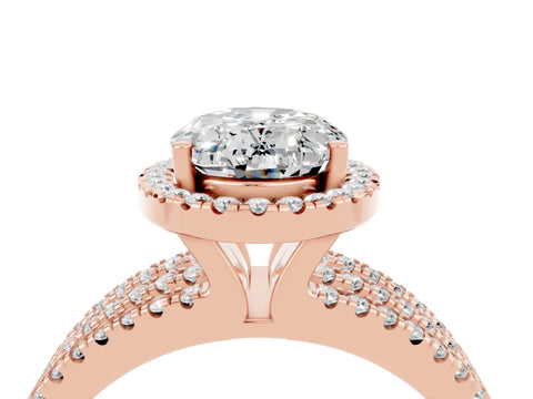 Rose gold {shape_name} Moissanite Halo Engagement Ring with Split Shank and Four-Prong Setting_4
