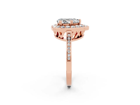 Rose gold {shape_name} Moissanite Halo Ring with Split Shank and Four-Prong Setting_2