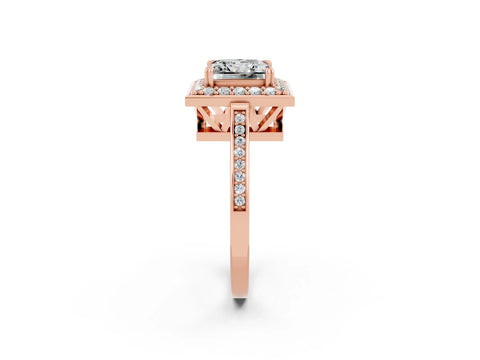 Rose gold {shape_name} Moissanite Halo Ring with Split Shank and Four-Prong Setting_2