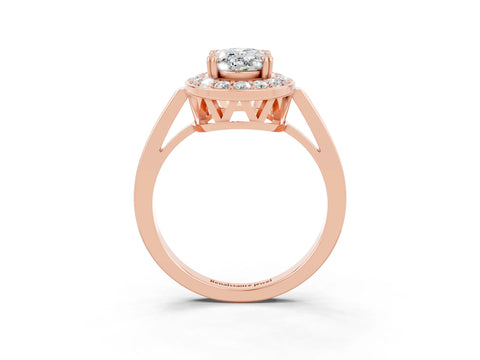 Rose gold {shape_name} Moissanite Halo Ring with Split Shank and Four-Prong Setting_3